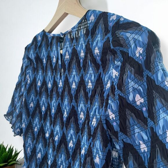 Club Monaco Luceenie Abstract-Print Ruched Peplum Top - Picture 7 of 10